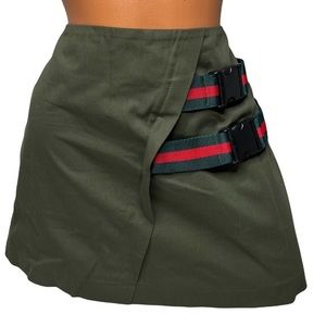Pixie Market military green mini skirt with buckles